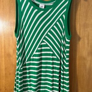 CAbi Green and White Striped Sleeveless Top